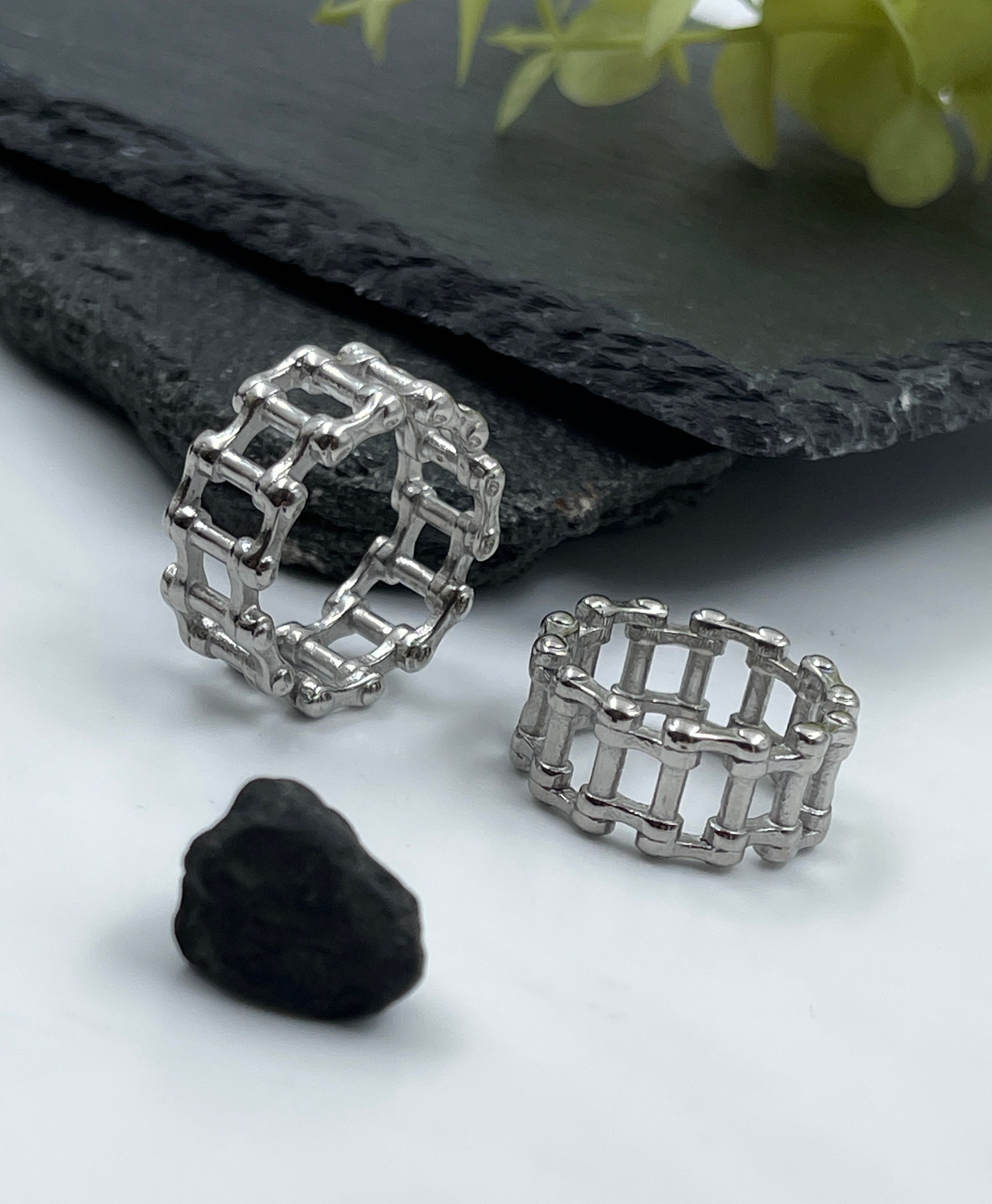 Wide Stainless Steel Mens Cage Ring• Geo Silver Rock Style