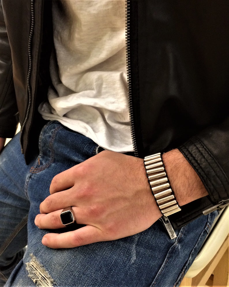 gift for him mens uno de 50 Style cuff mens statement metal cuff mens rock style bracelet Mens leather bracelet silver tubes bracelet
