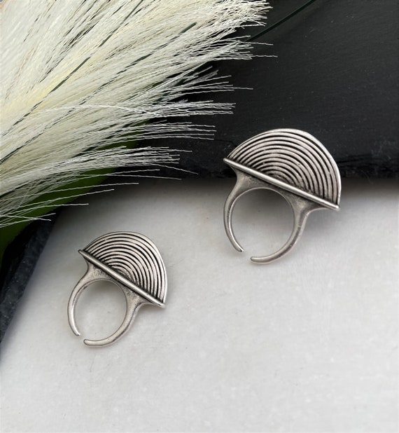 Semicircle Flat Cut Ring Chunky Open Ring Large Half Circle Ring