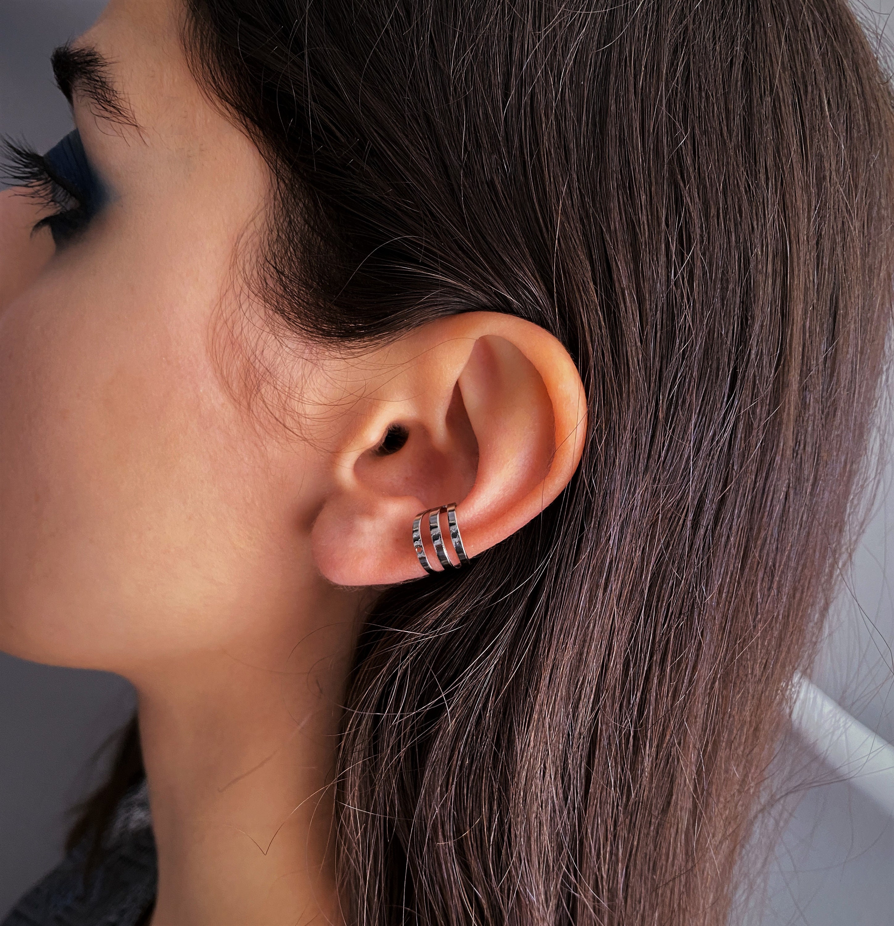 Triple Band Fake Helix Piercing Earring, Shiny Minimalist No
