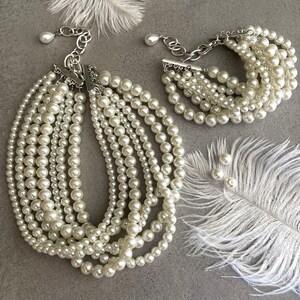 Extravagant Multi Layered Pearl Choker Necklace Luxury Chunky Pearl ...