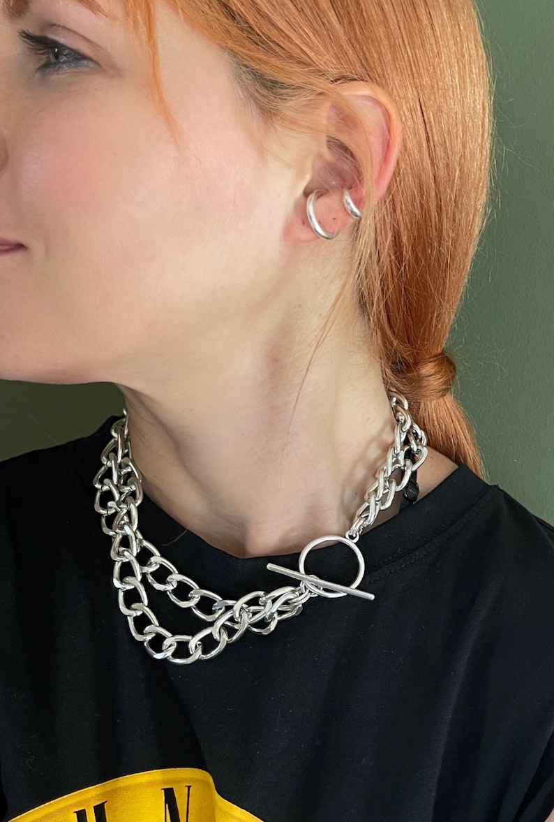 Double Aluminum Curb Chain Choker• Extra Lightweight Necklace• Silver Rock Style Statement Curb Chain Choker by AnAngelsHug• Gift for Her