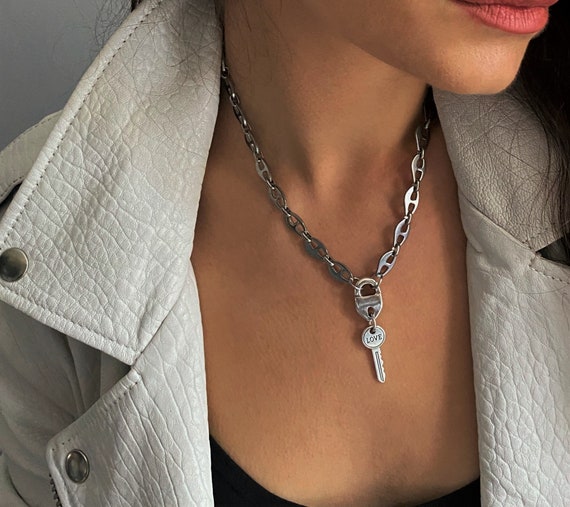 The Heart Series Silver Heart Lock & Key Necklace by FV Jewellery