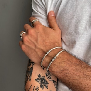 Antique Silver Spring Bracelet Cuff• Mens Adjustable Solid Everyday Cuff• Unisex Distressed Bracelet• by AnAngelsHug• Gift For Him.
