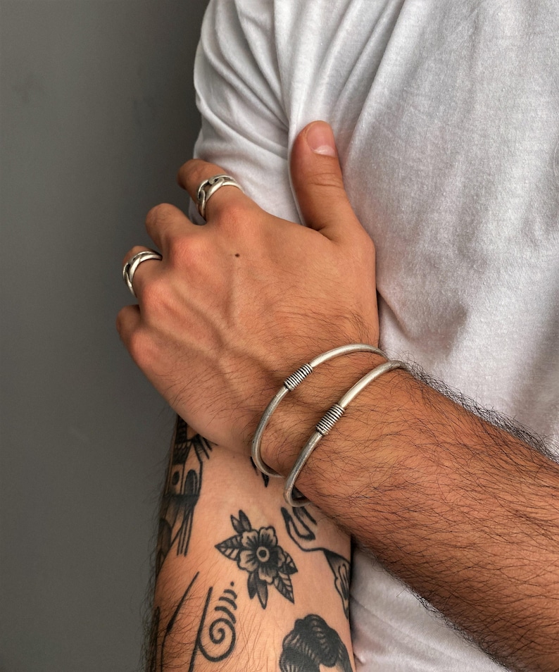 Antique Silver Spring Bracelet Cuff• Mens Adjustable Solid Everyday Cuff• Unisex Distressed Bracelet• by AnAngelsHug• Gift For Him.