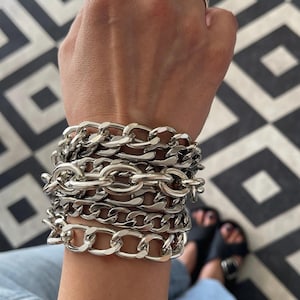 Silber Multi Chunky Ketten Armband • Schwere Edelstahl Ketten Massive Manschette • Punk Rock Stil Armband ByAnAngelsHug • Freundschaft Geschenk Idee