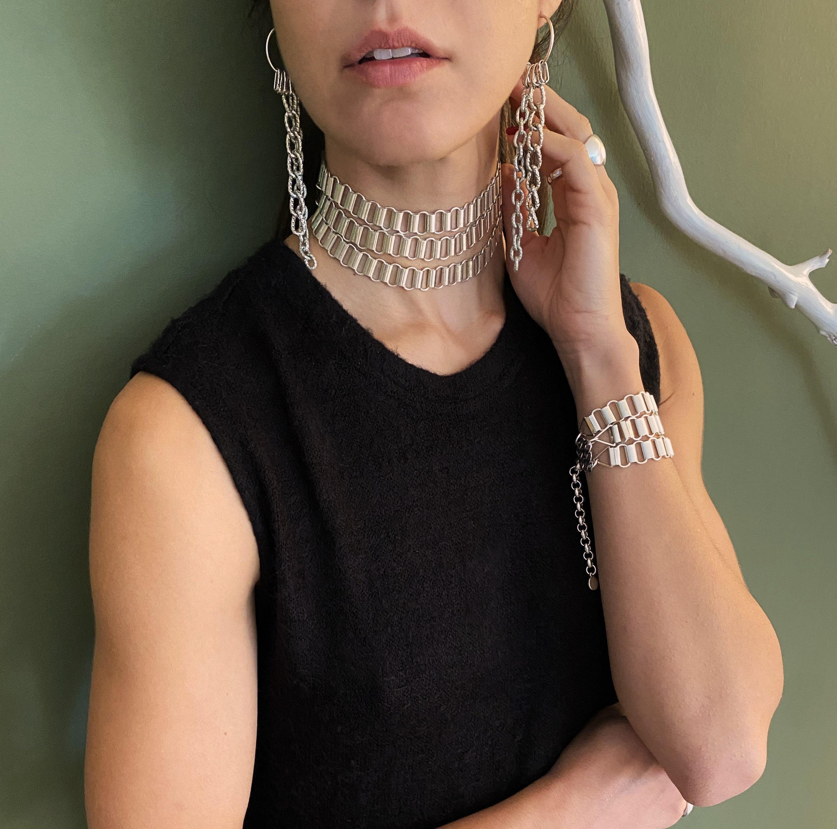 Wide Chunky Triple Strand Chain Choker: Lightweight Adjustable
