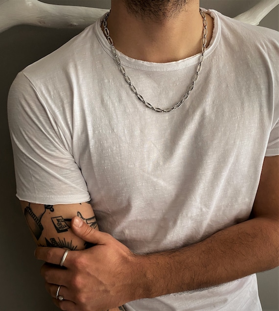 Mens short chain necklace sale