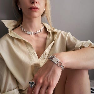 Frauen Antik Silber Halsband, mutige Kette Silber ID-Tag-Kragen, klobige Kette-Rock-Stil Kragen Halskette, gewagte einzigartige Kette Choker Bild 7