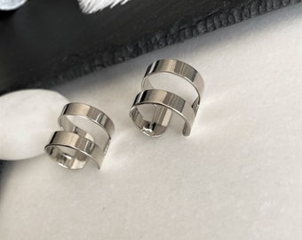 指輪・リング Numbering Coil Stack Ring #8401 4BFK820 Double Line Minimal Ring, Silver Finger Cuff, Midi Pinky