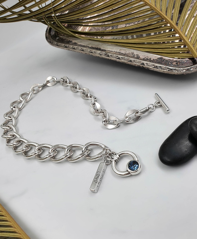 NEW! Statement chains Swarovski necklace, curb chain choker, antique silver chunky necklace, oxidized silver bold necklace, uno de 50 style.
