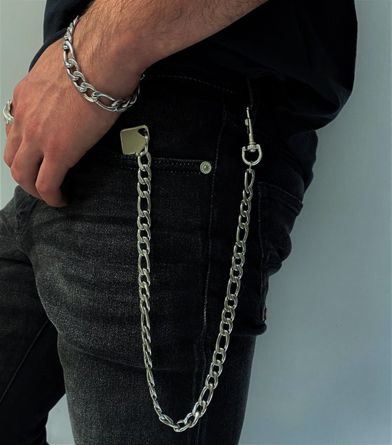 Buy Mens Stainless Steel Figaro Chain Wallet Chain Carabiner