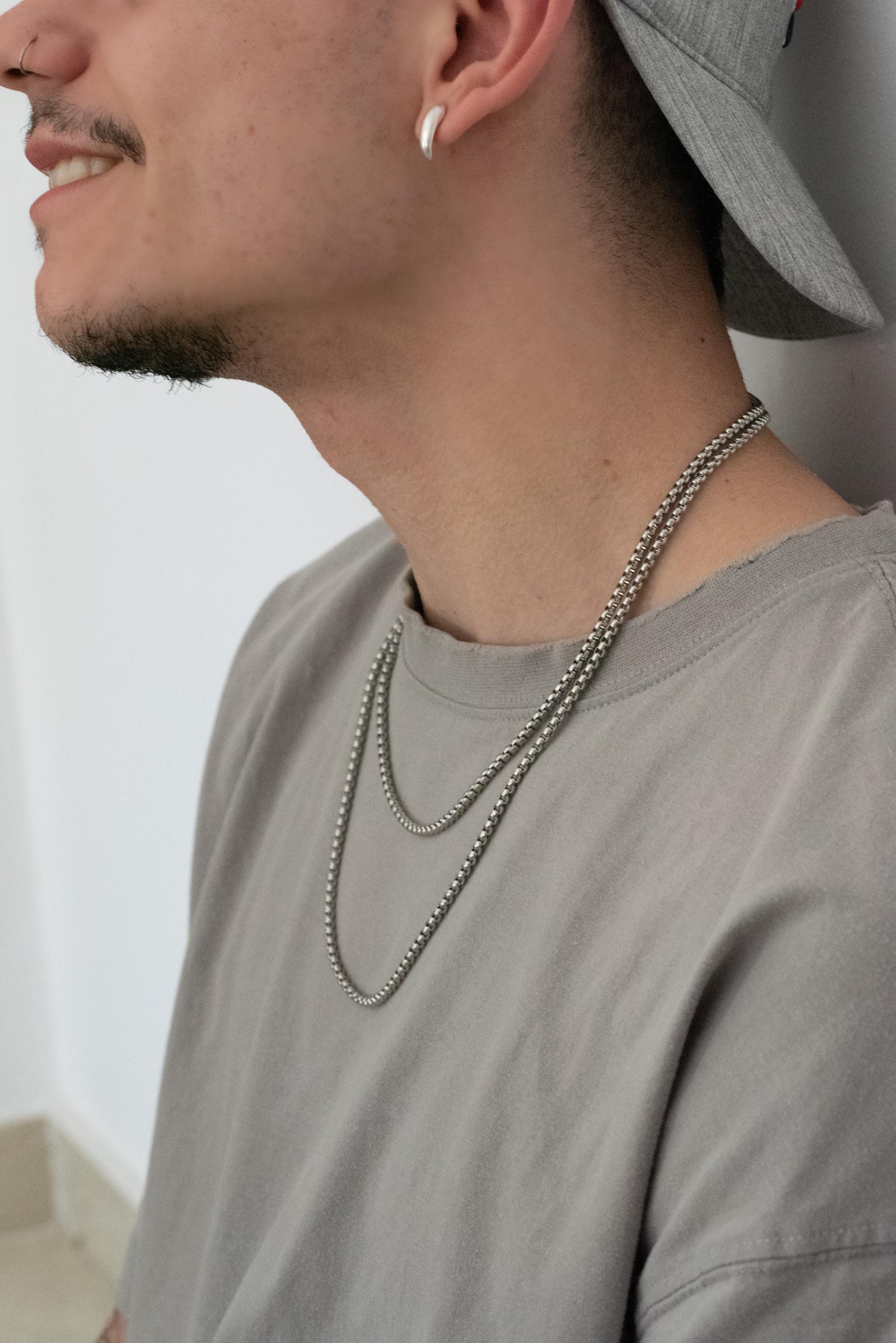 Antique Silver Mens Box Chain Necklace• Unisex Box Link Antique Silver Mens Box Chain Necklace• Unisex Box Link