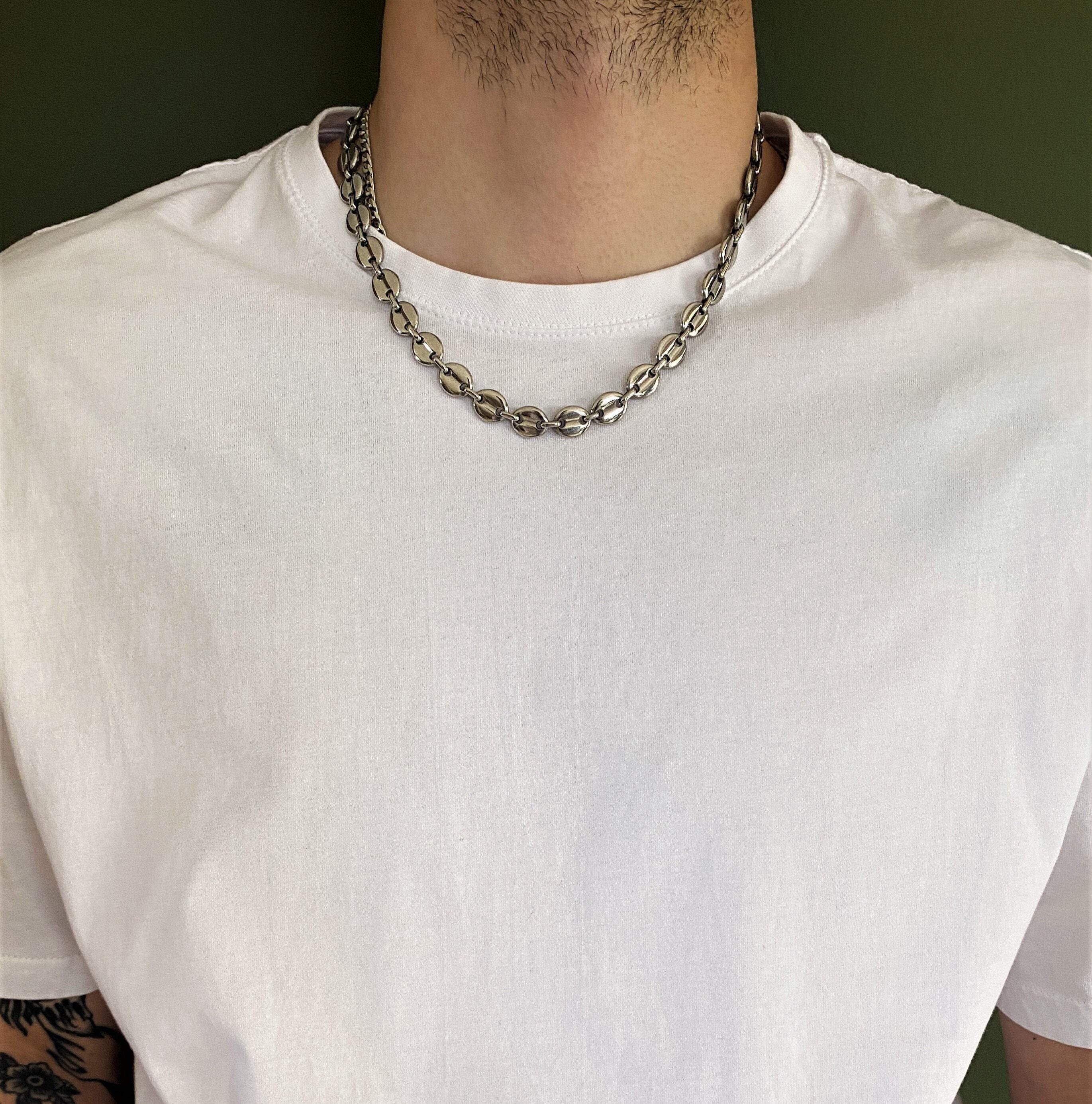 Collier En Argent Massif 925 - Chaîne Maille Art Nouveau Avec Pendentif Grain De Café, Occasion