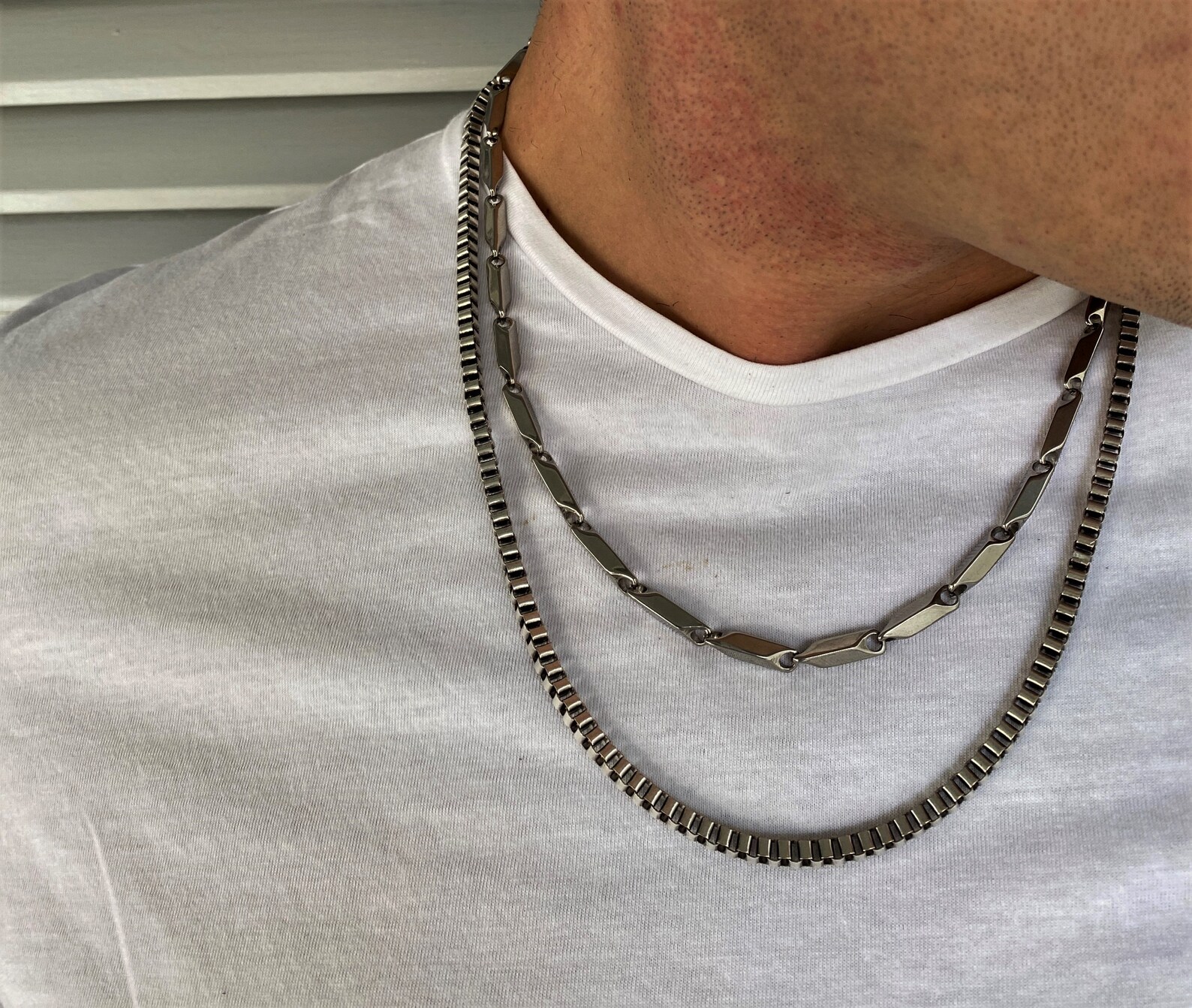 Heavy Stainless Steel Melon Seed Chain Necklace Mens Bar Link Etsy