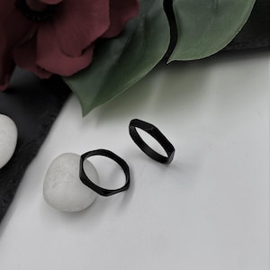 Minimal Stackable Black Matt Hexagon Ring: Punk Rock Style Size 6 1/2 US