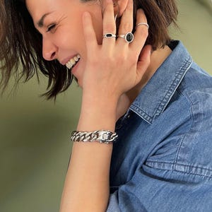 Chunky Stainless Steel Buckle Curb Chain Bracelet: Solid Waterproof Rock Style Chain