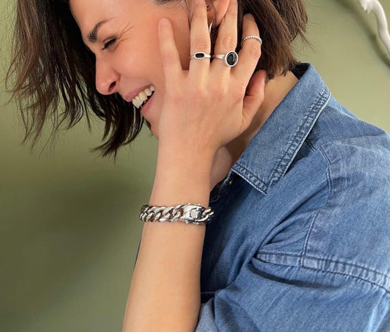 Chunky Stainless Steel Buckle Curb Chain Bracelet: Solid Waterproof Rock Style Chain