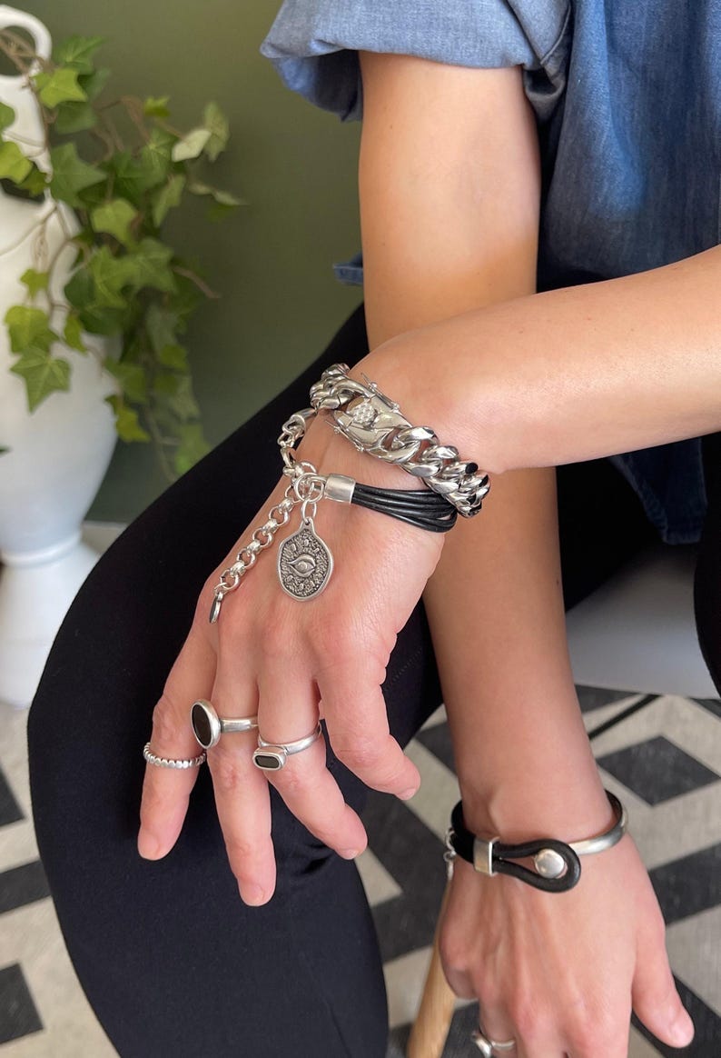 Chunky Stainless Steel Buckle Curb Chain Bracelet: Solid Waterproof Rock Style Chain