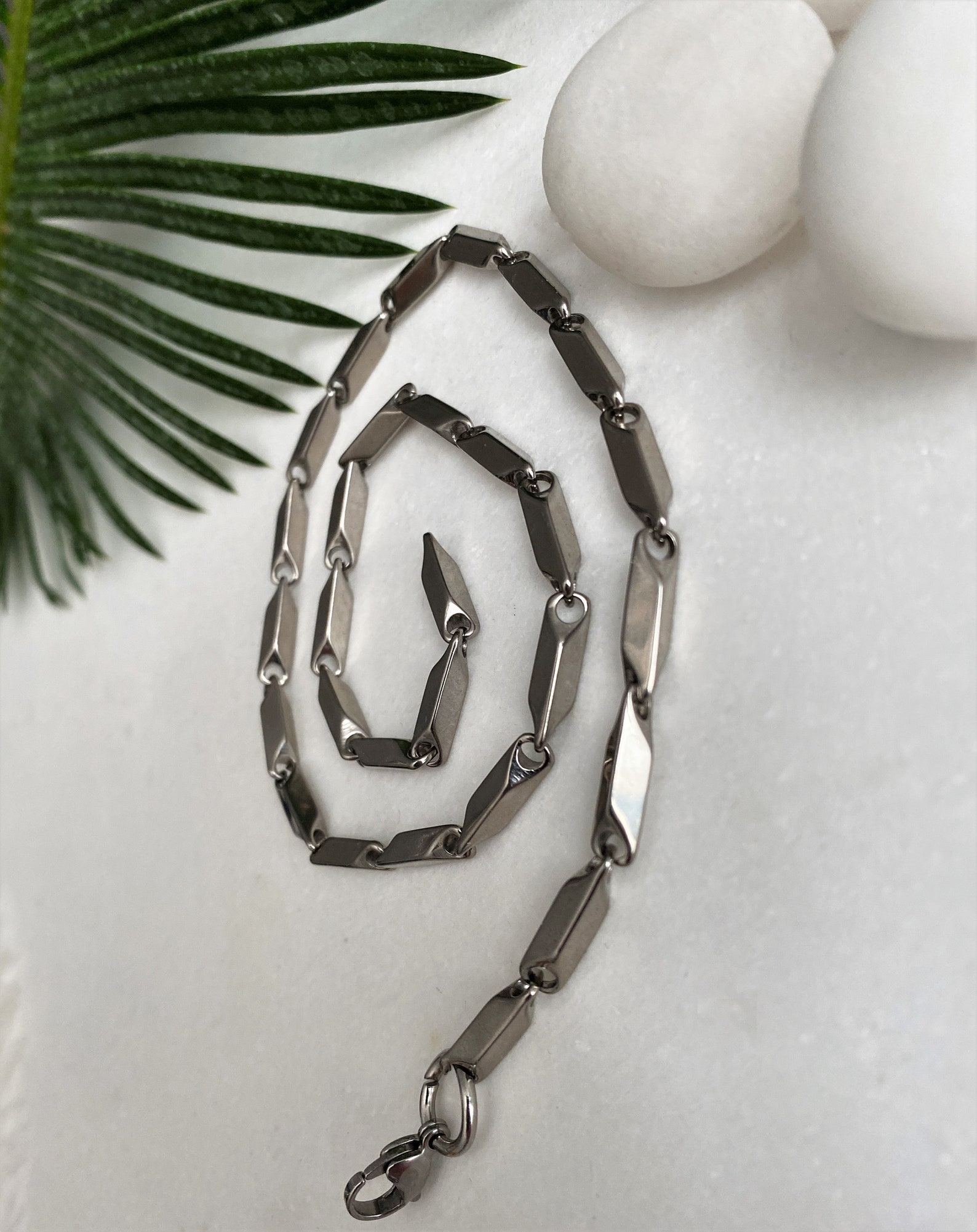 Heavy Stainless Steel Melon Seed Chain Necklace Mens Bar Link Etsy