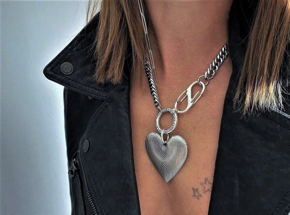 The Heart Series Silver Heart Lock & Key Necklace, FV Jewelry