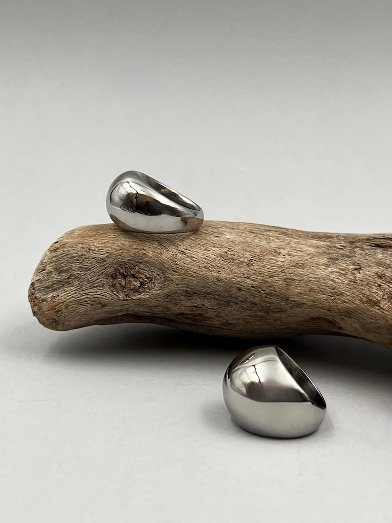 Bold Rock Style Statement Silver Dome Ring: Stainless Steel Everyday Wear