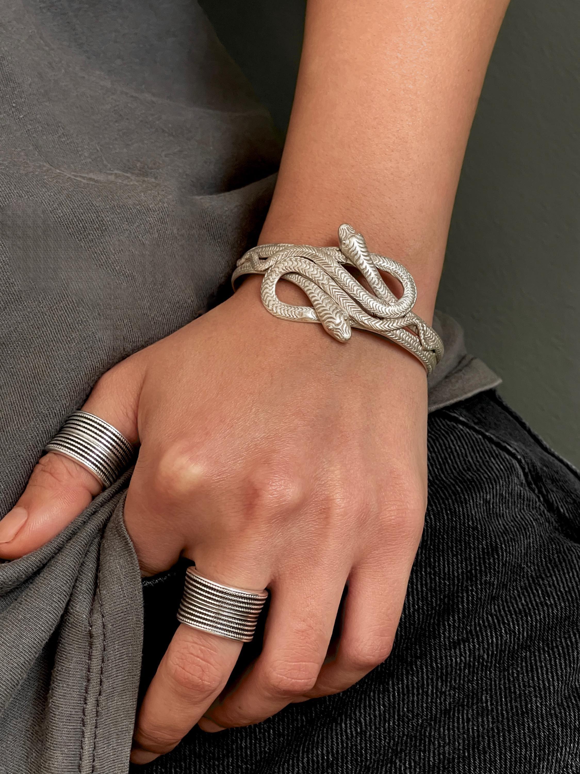 Vintage Adjustable Snakes Bracelet• Oxidized Interlocking Serpents