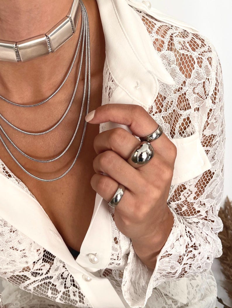 Bold Rock Style Statement Silver Dome Ring: Stainless Steel Everyday Wear
