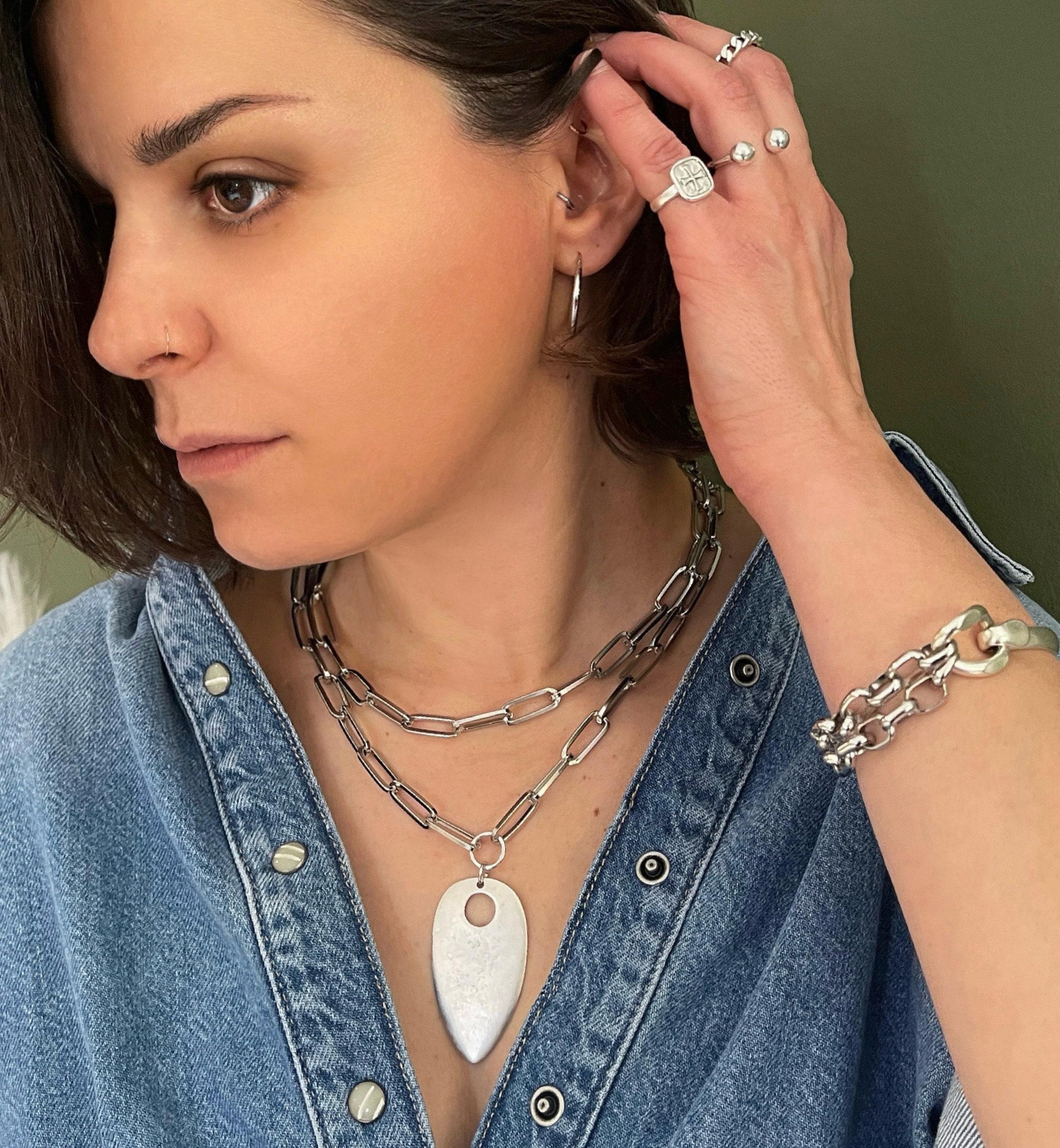 Collana Donna Con Ciondolo A Strati E Moneta Vintage – Catena A Graffetta Oro, Gioielli Punk Per Ragazze