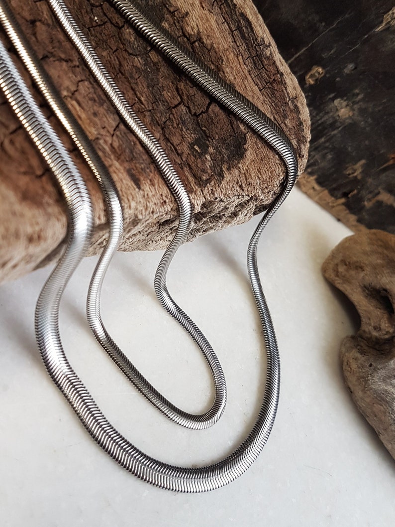 Flat Shiny Stainless Steel Snake Chain Choker Silver Etsy