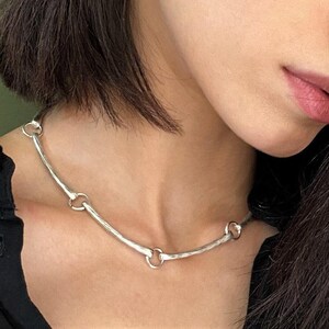 Long Curved Links Adjustable Choker• Rock Style Costume Piece Necklace• Minimal Dark Silver Short Necklace• by AnAngelsHug• Gift For Her