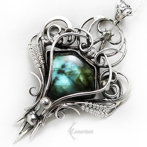 Elven Labradorite Pendant: Sterling Silver Gothic Necklace
