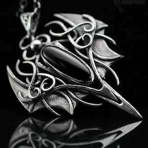 Sterling Silver Vampire Bat Necklace: Gothic Black Onyx Pendant