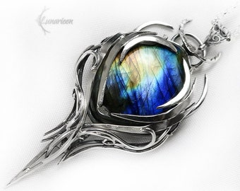 Silver necklace Labradorite jewelry Elven Pagan pendant fantasy elvish gothic unisex witchy vampire fashion gift