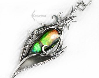 Sterling Silver pendant necklace Ammolite gothic fantasy style elven unique jewellery jewelry gift vampire witchy trendy jewelry