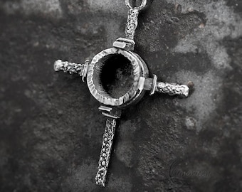 Handcrafted Rustic Hammered Melted Sterling Silver Gothic Brutalist Rugged Oxidized Crucifix Cross Men&#39;s Catholic Large Heavy Pendant