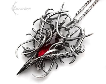Sterling Silver wire wrapped necklace red quartz jewelry jewellery pendant pagan gothic fantasy vampire elvish witchy unisex unique gift