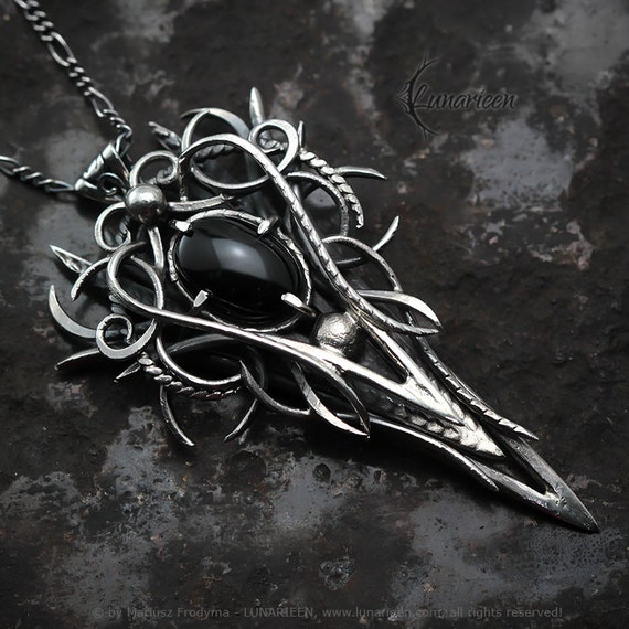 アクセサリー vintage onyx gothic silver necklace Black Onyx Silver Gothic Pendant Necklace, 925 Sterling