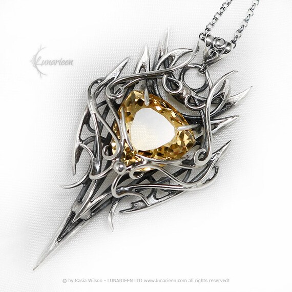 Sterling Silver Wire Wrap Fantasy Gothic Pendant Necklace Etsy