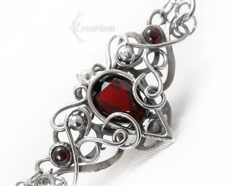 Handmade Sterling Silver Wire Wrap Garnet Gothic Bracelet, Unique Jewelry, Wedding Jewellery Gift, Valentine's, Elven, Vampire Fashion