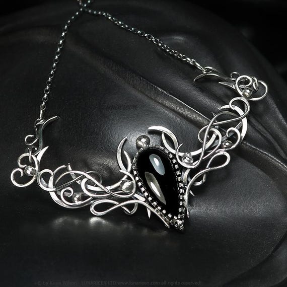 Sterling Silver Necklace Black Onyx Choker Jewelry Elven Unique