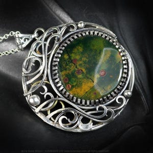 Sterling Silver Crescent Moon Pendant: Bloodstone Gothic Necklace
