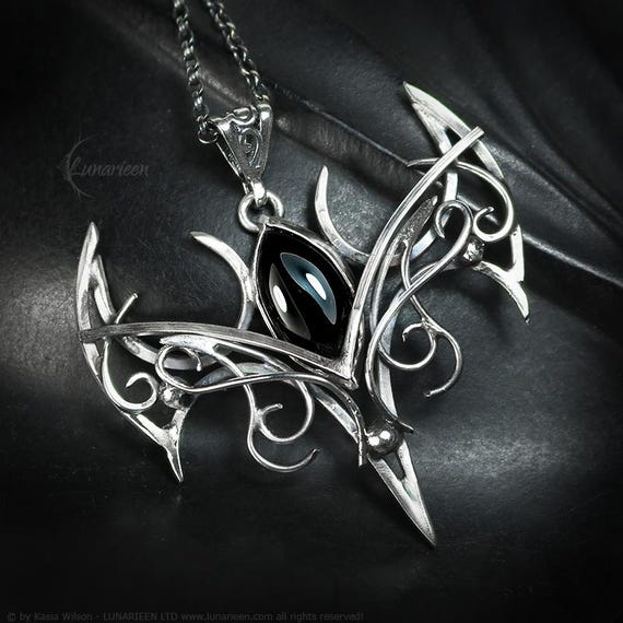 Sterling Silver Vampire Bat Necklace: Gothic Onyx Pendant