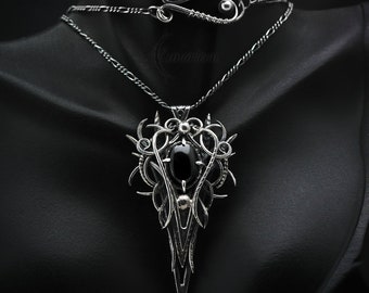 アクセサリー vintage onyx gothic silver necklace Black Onyx Silver Gothic Pendant Necklace, 925 Sterling