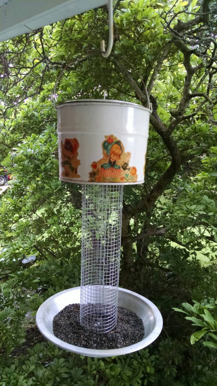 Vintage Pail Bird Feeder With Vintage Appliques And Vintage Etsy