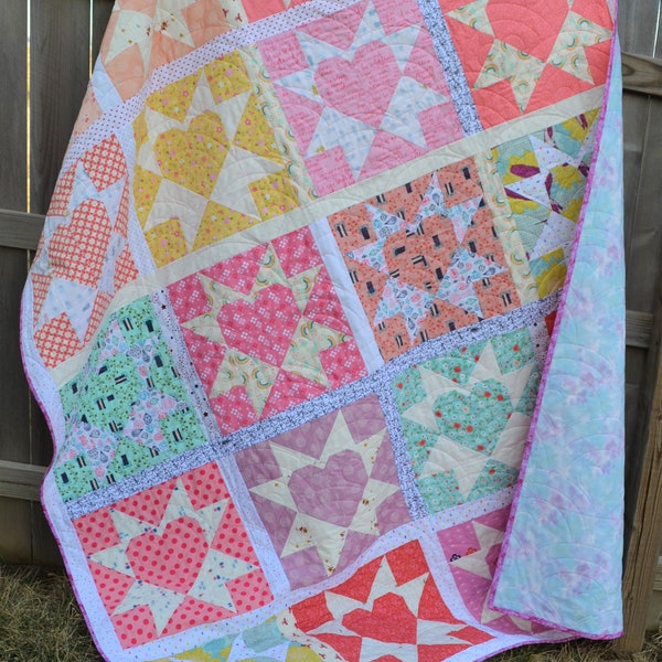 Love Is All You Need DIGITAL Quilt Pattern - Heart quilt pattern, sawtooth star quilt pattern