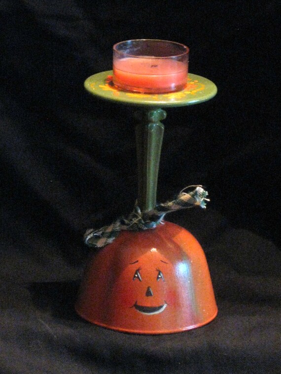 Items similar to Pumpkin candle holder, wine glass, hand painted on Etsy