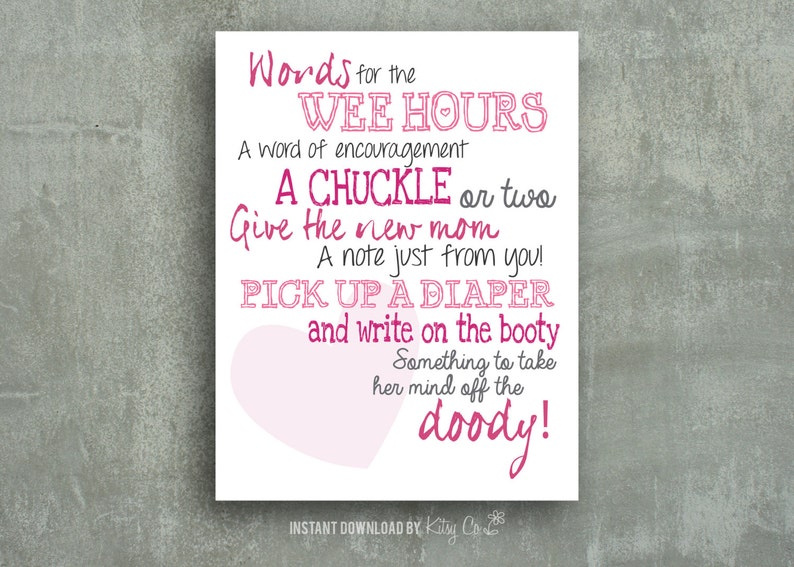 Diaper Notes Game Baby Shower Printable Pink Instant Digital File
