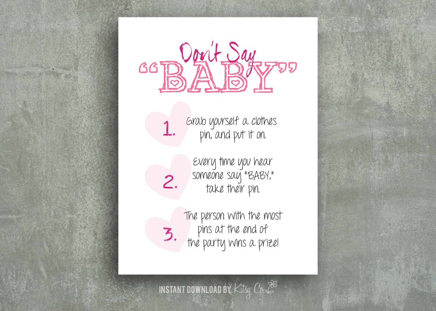 Don t Say Baby Game Baby Shower Printable Pink Etsy