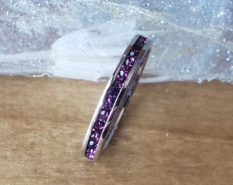 Amethyst Eternity Band, Channel Setting, Round Cut Crystals, February Birthstone, 3mm width